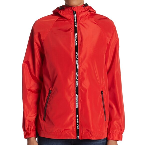MICHAEL KORS Windbreaker Hooded Full Zip Lightweight Red Coat Jacket - Picture 2 of 3